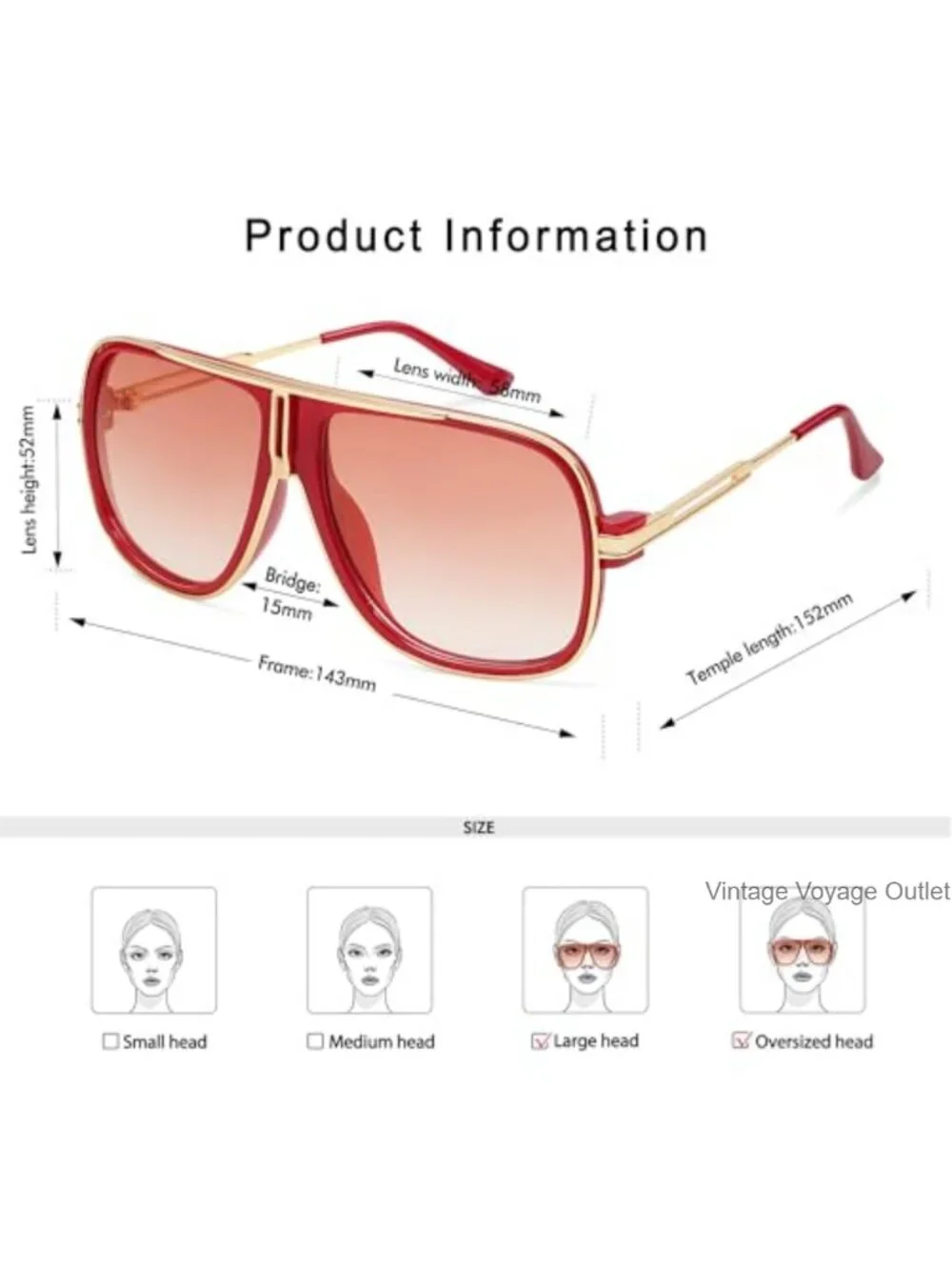 Retro Oversized Aviator Sunglasses UV400 Metal Frame Driving Shades